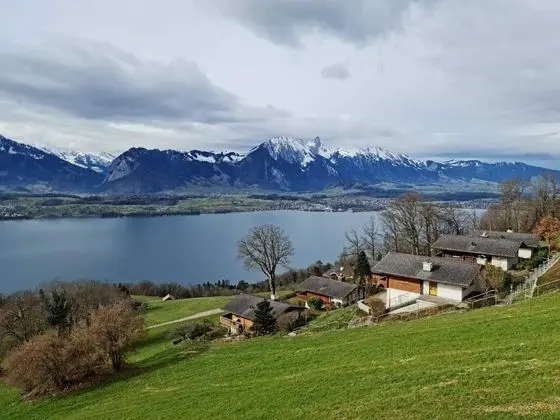 Chalet With Panoramic Views of the Mountains of the Oberland and Lake Thun - Dış Mekan