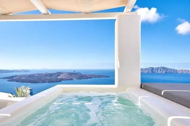 Honeymoon Süit, Sıcak Su Küveti, Deniz Manzaralı (Caldera View)