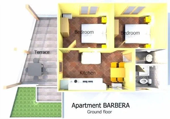 Apart Daire, 2 Yatak Odası, Veranda, Zemin Kat