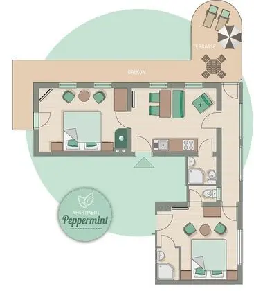 Apart Daire, Bahçe Manzaralı (Peppermint)