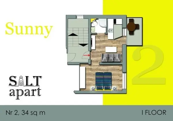Apart Daire, 1 Yatak Odası, Balkon (Sunny)