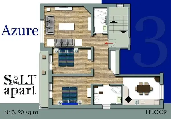 Apart Daire, 2 Yatak Odası, 2 Banyolu (Azure)