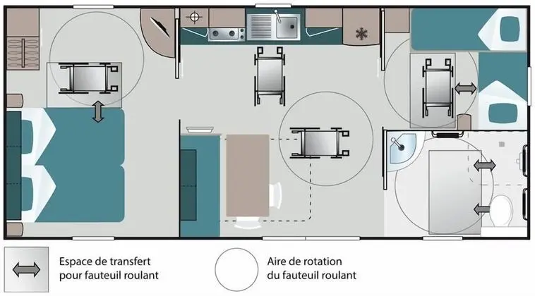 Mobil-Home 2 Chambres PMR (accessible aux personnes à mobilité réduite)