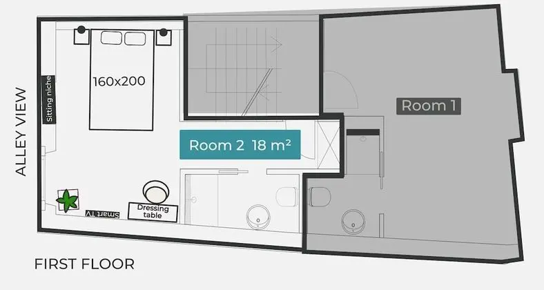 Tek Büyük Yataklı Oda (Room 2, Alley View, First Floor)