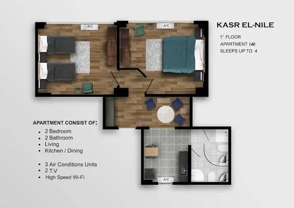 Deluxe Apart Daire, 2 Yatak Odası