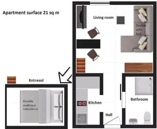 Design Apart Daire, 1 Yatak Odası (6a)