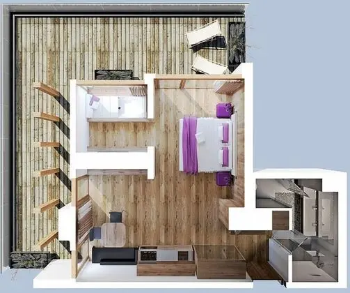 Çatı Katı (Loft), 1 Yatak Odası, Şömine, Manzaralı (Sky 01)
