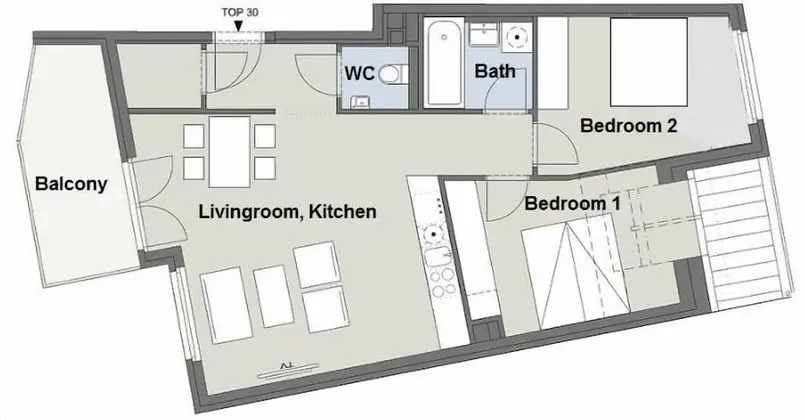 Apart Daire, 2 Yatak Odası, Balkon (TOP30)