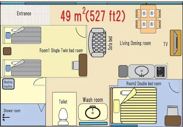Standard Daire, 2 Yatak Odası, Sigara İçilmez, Küçük Mutfak (1st Floor, For 1-5 People no terrace)