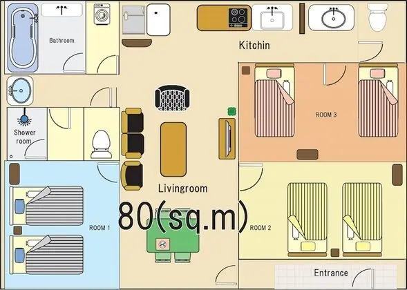 Standard Oda, 3 Yatak Odası, Sigara İçilmez (2nd Floor, For 1-7 People no terrace)