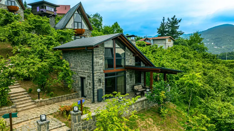 Jakuzi Ve Sömineli Taş Villa Oda