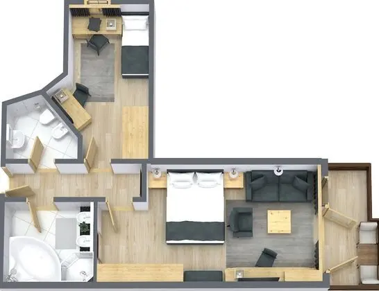 Superior Üç Kişilik Oda, 2 Yatak Odası, Bahçeli