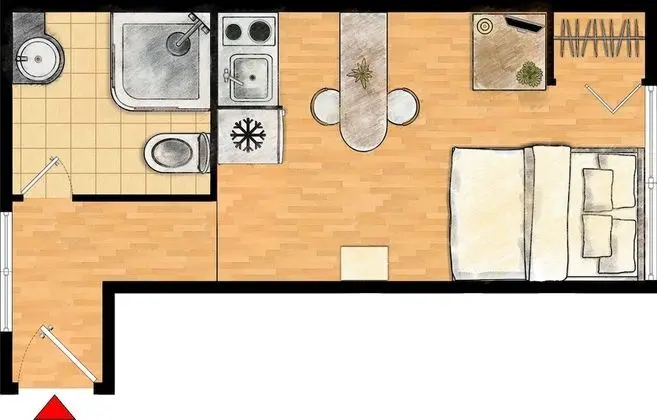 Basic Apart Daire, 1 Çift Kişilik Yatak (Studio, 2A)