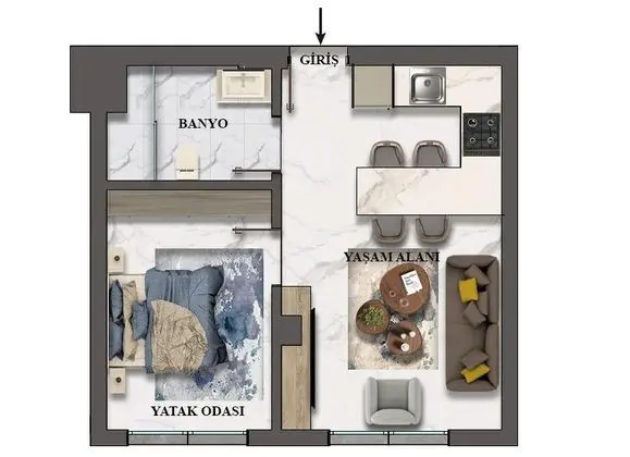 1+1 Aile Odası, Bahçe veya Sokak Manzaralı, 2. Kat