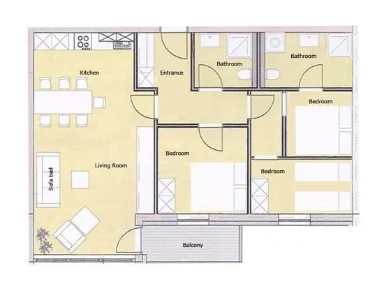 Standard Appartement, 3 Schlafzimmer, Küche