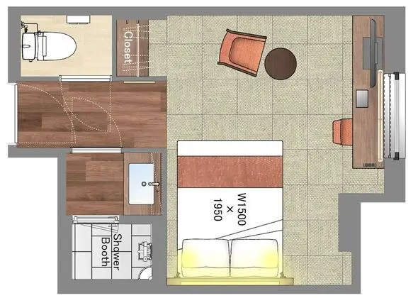 Tek Büyük Yataklı Oda, Sigara İçilmez (Moderate, Momiji, Private Shower Room)