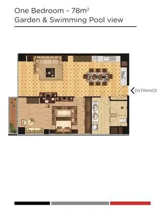Apart Daire, 1 Yatak Odası, Havuz Manzaralı