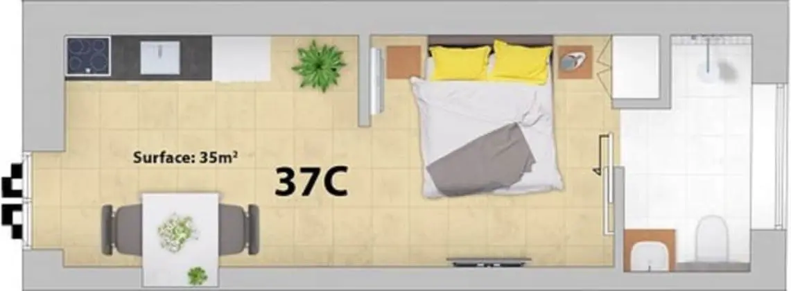 Pretty Prikichi ground floor studio, with terrace and shared plunge pool