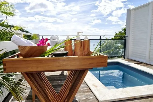 Chambre Deluxe Double ou avec lits jumeaux, 2 lits une place, vue mer, petit bassin privé, terrasse