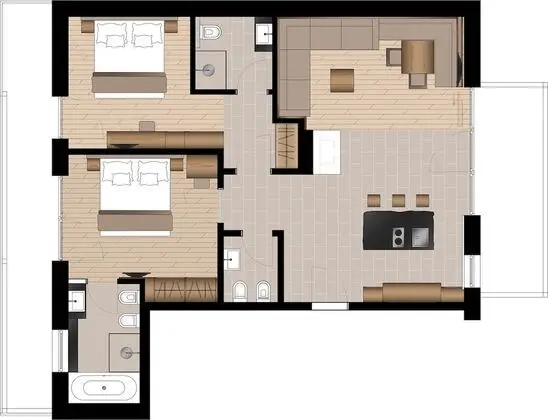 Romantic Apart Daire, 2 Yatak Odası, 2 Banyolu, Dağ Manzaralı (Linara Alpina)