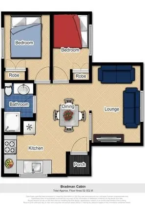 Kulübe, 2 Yatak Odası (Bradman, Double + Tri-bunk)