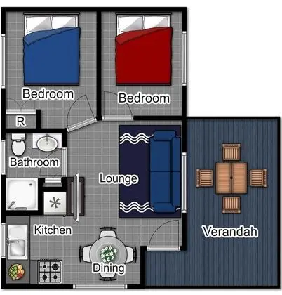 Kulübe, 2 Yatak Odası (Highlander, Double + Tri-bunk)