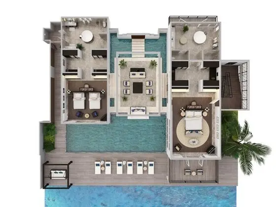 Oda, 2 Yatak Odası ( Pool Residence )