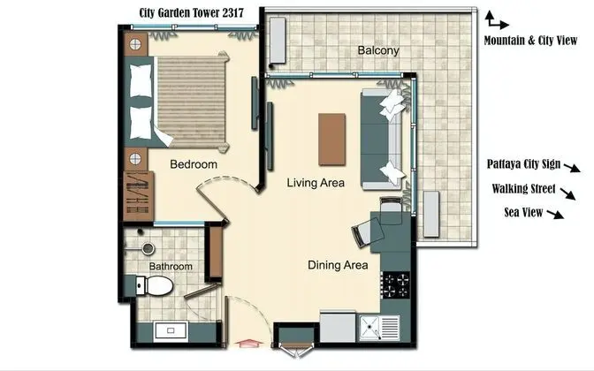 City Garden Tower 2317 -Sea View | City View | Mountain View | Swimming Pool