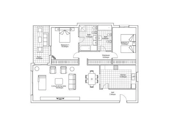 Apart Daire, 2 Yatak Odası, Liman Manzaralı