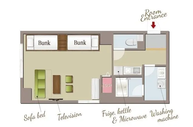 Oda (2 Bunk Beds and Sofa Bed for 5 Guests)