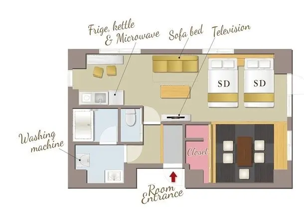 Oda (2 Large Twin Beds, 2 Futons,Sofa Bed)