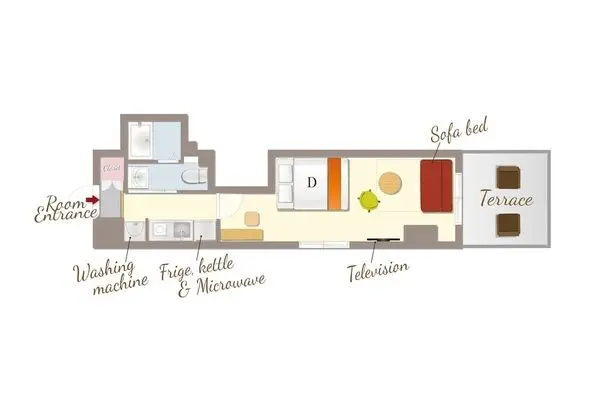 Tek Büyük Yataklı Oda, Sigara İçilmez (Terrace for 4, No Pets)