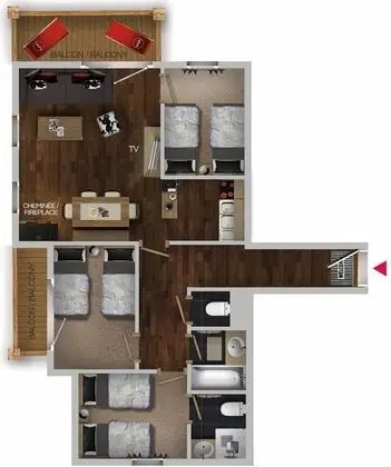 Apart Daire, 3 Yatak Odası, Şömine