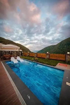 Jakuzili Şömineli Bungalow,Dağ Manzaralı,Isıtmalı Özel Havuzlu