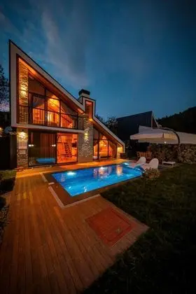 Jakuzili Şömineli Bungalow,Dağ Manzaralı,Isıtmalı Özel Havuzlu