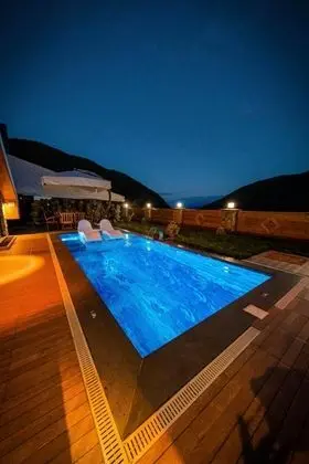 Jakuzili Şömineli Bungalow,Dağ Manzaralı,Isıtmalı Özel Havuzlu
