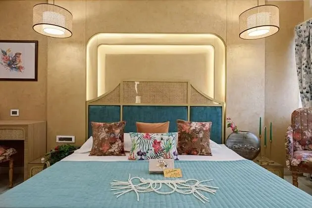 Bohemian Theme Room with Artistic Rattan decor & Designer Washroom