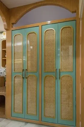 Bohemian Theme Room with Artistic Rattan decor & Designer Washroom