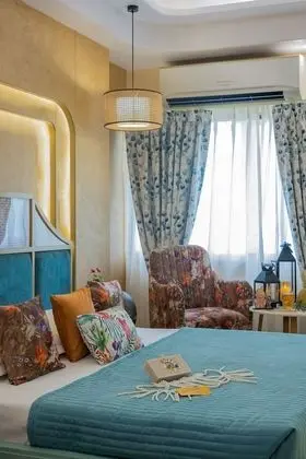 Bohemian Theme Room with Artistic Rattan decor & Designer Washroom