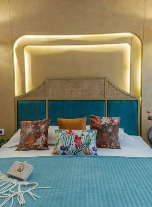 Bohemian Theme Room with Artistic Rattan decor & Designer Washroom