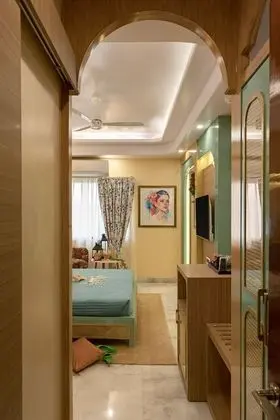 Bohemian Theme Room with Artistic Rattan decor & Designer Washroom