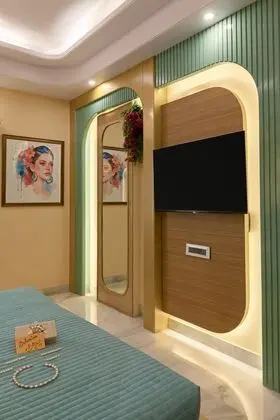 Bohemian Theme Room with Artistic Rattan decor & Designer Washroom
