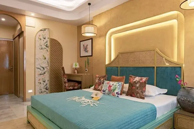Bohemian Theme Room with Artistic Rattan decor & Designer Washroom
