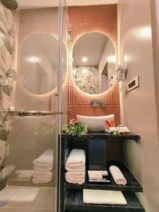 Bohemian Theme Room with Artistic Rattan decor & Designer Washroom