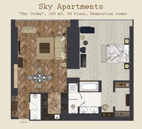 Sky Crown Apartment, 110 m2, 49th floor of the "Federation Tower West"