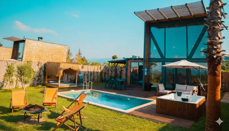 Bungalow 2+1 Oda, Göl Manzaralı, Isıtmalı Özel Havuzlu