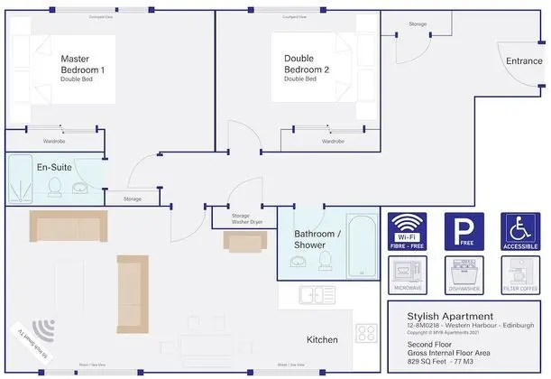 Deluxe Apart Daire, 2 Yatak Odası, Şehir Manzaralı, Avlu