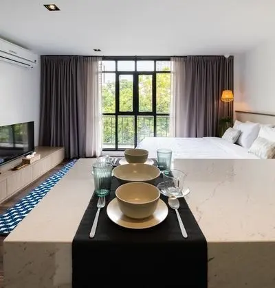 Private Room with Partially Open Bathroom