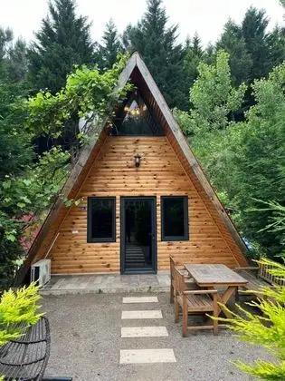 daga icinde bahceli bungalov ahşap ev